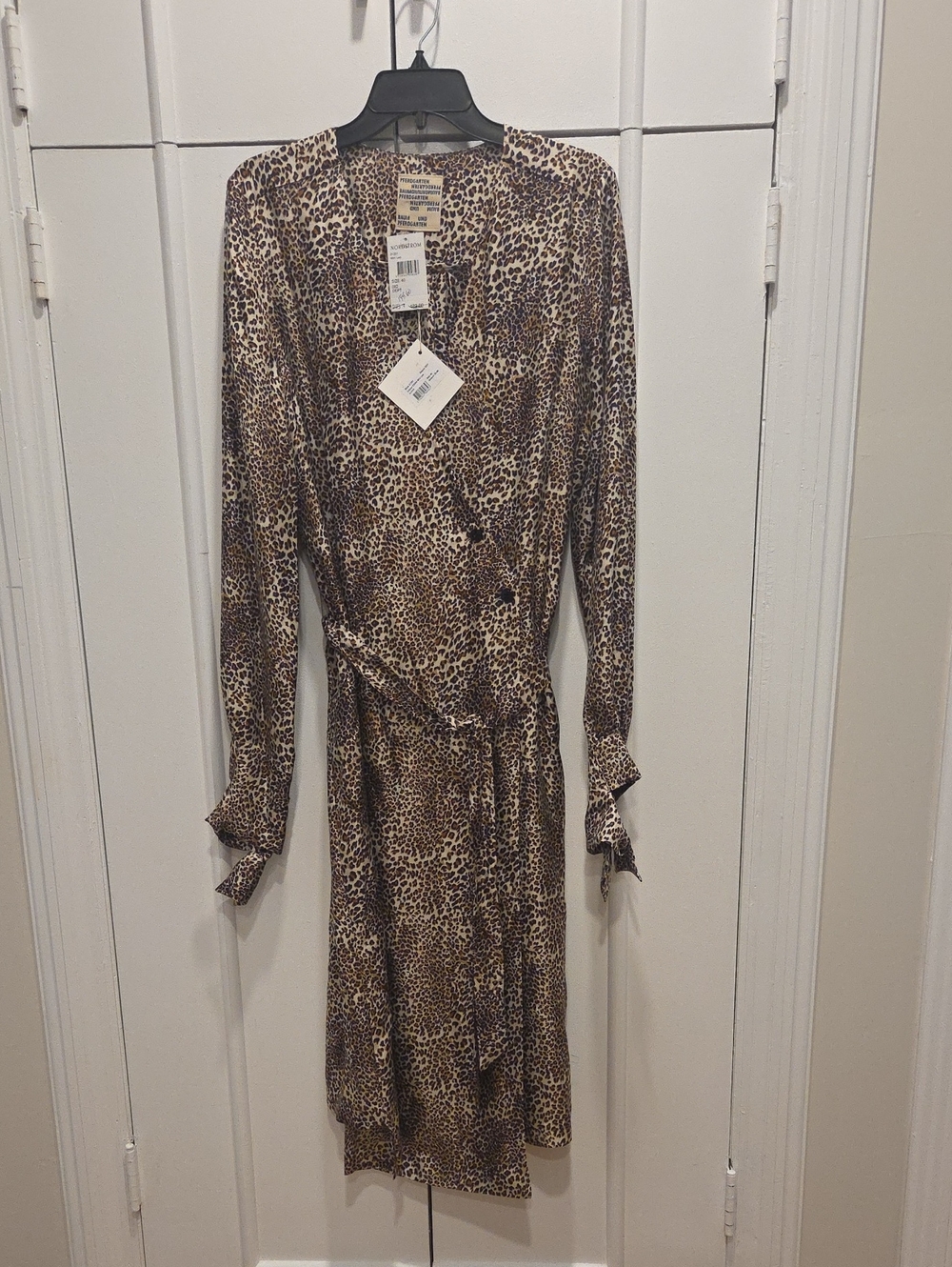 Leopard-Print Long Sleeve Wrap Dress with Tie Waist